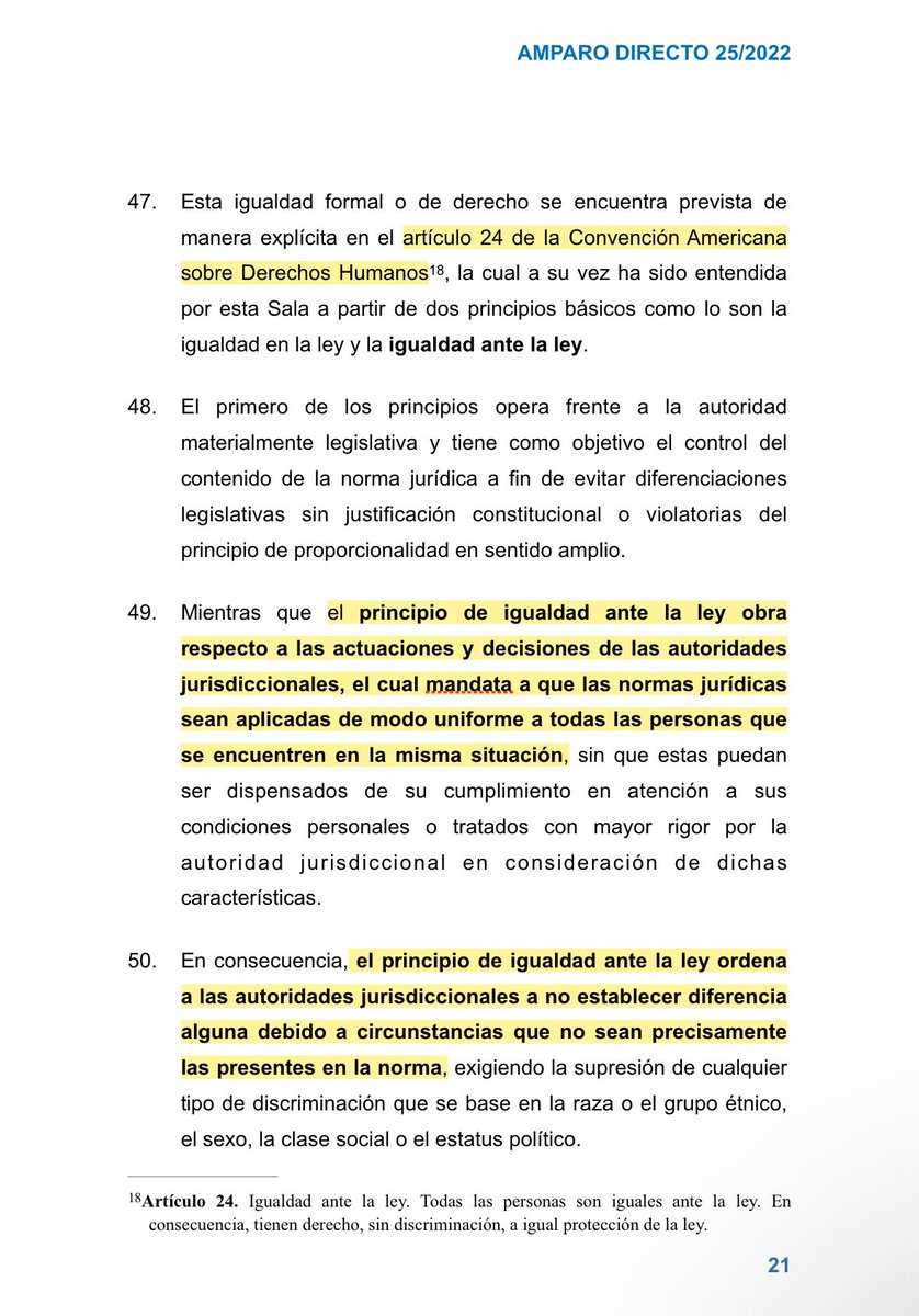 MoraErica's tweet photo. ‼️Incertidumbre de la elección judicial 
🔴¿Las nuevas magistradas y magistrados estarán obligados a aplicar los criterios que haya sostenido un Tribunal antes del cambio de integración? 
✳️La Suprema Corte ⚖️resolvió un amparo en el que determinó que el cambio de integración de un Tribunal Colegiado no pude derivar en el cambio de criterios jurídicos sostenidos de forma previa. 
📄Hechos: Un Tribunal Colegiado impuso condenas diferentes en dos asuntos penales donde existe igualdad de partes, objeto y causa. La condena diferente obedeció al cambio de integración del Tribunal 👩🏻‍⚖️ 👨🏻‍⚖️
📌Criterio jurídico: Cuando una cuestión jurídica ya fue determinada mediante sentencia firme, el criterio emitido será derecho inmutable. Ello en atención a los principios de seguridad jurídica e igualdad ante la ley. Lo que se busca es evitar la emisión de criterios, actuaciones o sentencias contradictorias en prejuicio de las personas, pues el principio de seguridad jurídica radica en ‘saber a qué atenerse’ respecto de la regulación normativa prevista en la ley y en la actuación de la autoridad.
Amparo Directo 25/2022
🔎Palabras clave: cosa juzgada, derecho de igualdad jurídica, principio de seguridad jurídica, principio de igualdad ante la ley, igualdad formal o de derecho. 
➡️Liga del engrose: https://t.co/ZNdlREkno1
#Criteriosjurídicos #ElecciónJudicial #EleccióndeJueces