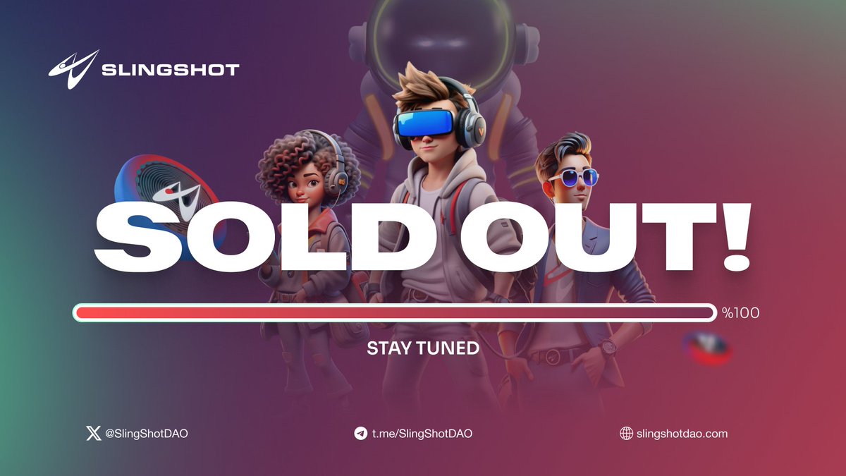 SlingshotDAO's tweet photo. SOLD OUT! 🚨

In just 2 hours, Slingshot's Genesis NFT Collection is officially SOLD OUT! 🔥

The demand was off the charts, and this is just the beginning...

Secondary market is open right now:
MagicEden: https://t.co/EimL3E2yKe
OpenSea: https://t.co/mTT6b6yRhc

Stay locked in—big announcements and even more surprises are on the way! 👀