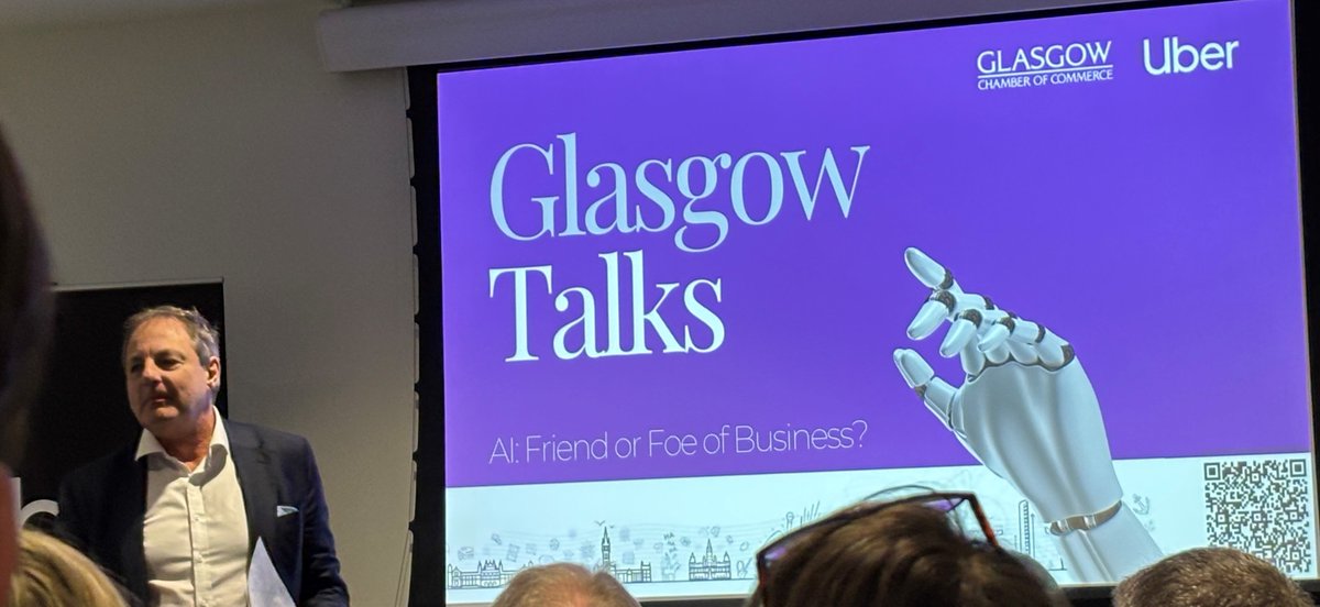 Great to be at <a href="/Glasgow_Chamber/">Glasgow Chamber</a>'s 'Glasgow Talks' session today exploring AI with the UK's National Technology Advisor Dr Dave Smith, discussing how we maximise AI's potential across our economy.
