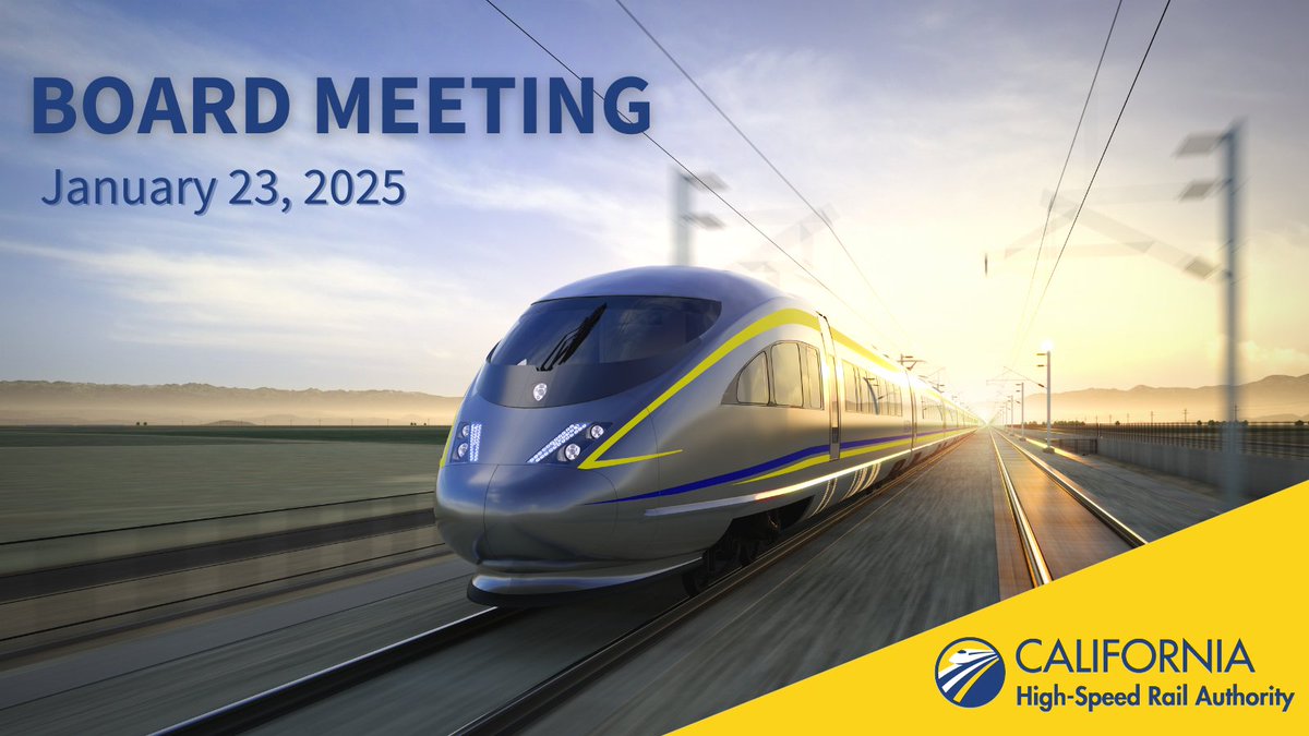 CaHSRA's tweet photo. Tune in to today's Authority Board of Directors meeting for information on the Economic Impact Analysis, CEO report & more. #BuildHSR
๐ Jan. 23rd at 8:30 a.m.
๐ป Live webcast: https://t.co/bUCmPozoz3
๐ For more info: https://t.co/0ipxaE5ozN https://t.co/2WHpMN6q9a