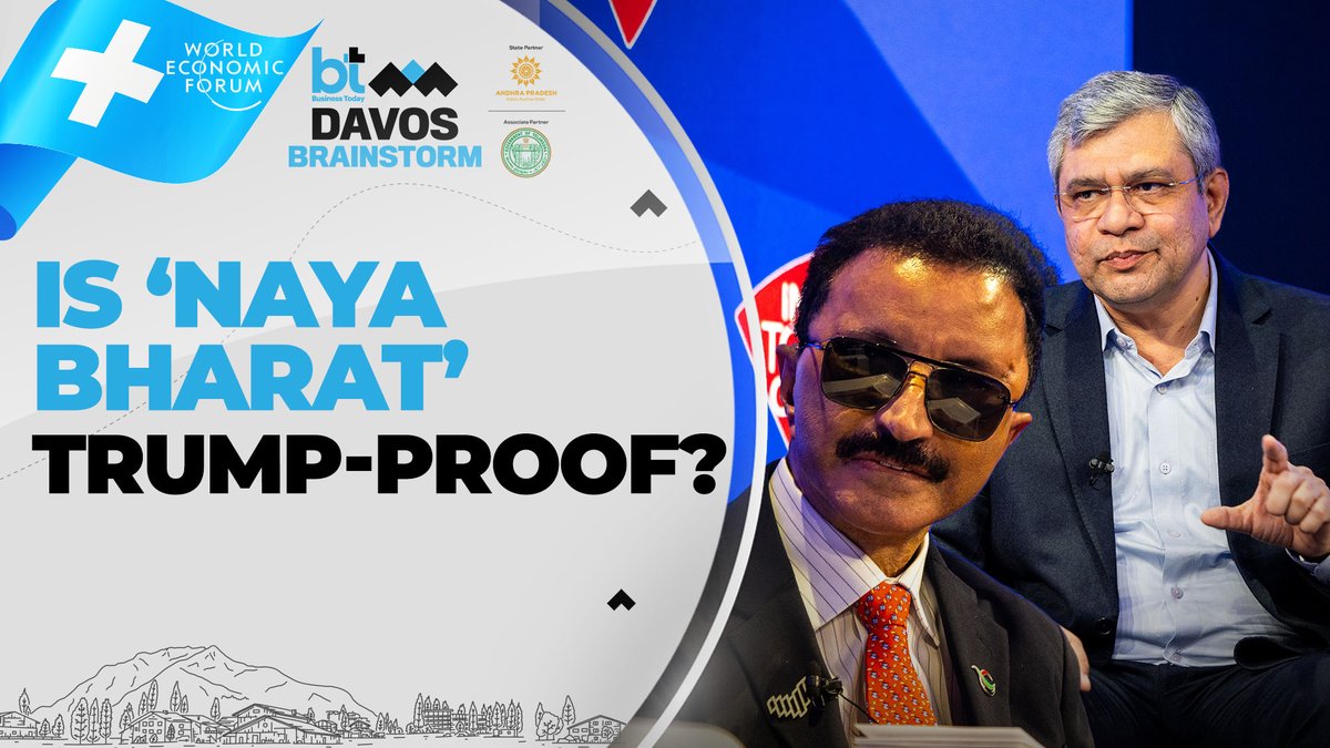 business_today's tweet photo. WEF Davos | Can India Avoid The Economic Headwinds From A Trump White House?
Watch: https://t.co/WKAbZh2Vcl | #DavosBrainstorm2025 #Davos2025 #DavosWithBT #WorldEconomicForum
@rahulkanwal
@AshwiniVaishnaw
@DP_World
@shobanakamineni
@Bajaj_Finserv
@wef
@TelanganaCMO
@revanth_anumula
@Min_SridharBabu
@InvTelangana
@AP_EDB