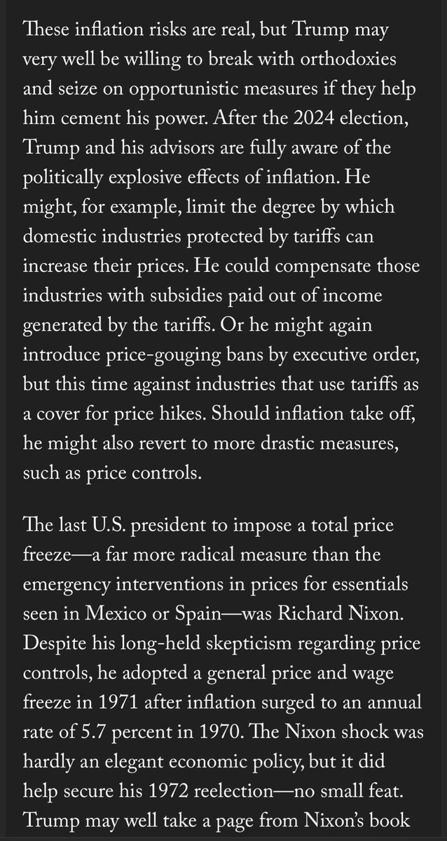 The possibility that Trump introduces price controls has suddenly become the talk of the town in Davos.

Here is what I wrote in my recent <a href="/ForeignAffairs/">Foreign Affairs</a> piece.