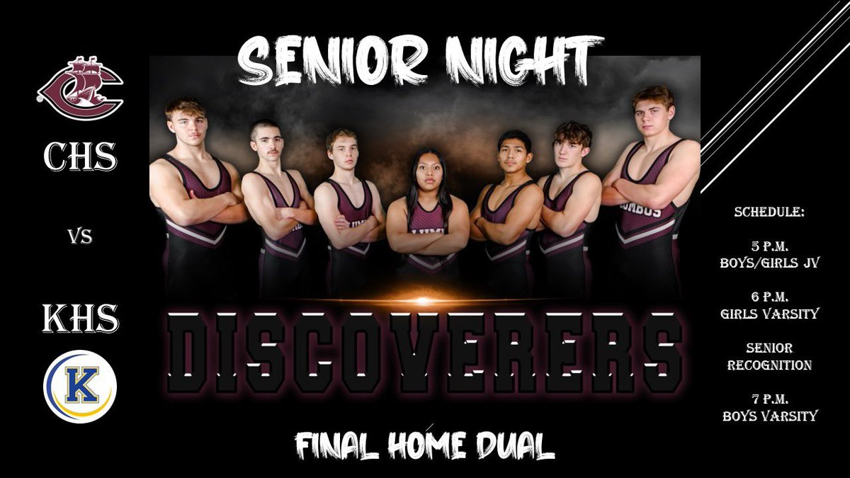 CHS WRESTLING FINAL HOME DUAL FOR THE 2024-25 SEASON !!!

CHS boys and girls vs. KHS.

It's Senior Night ... tonight we celebrate and recognize our six senior boys and our senior girl for the many great accomplishments and memories they have had over the past four years.