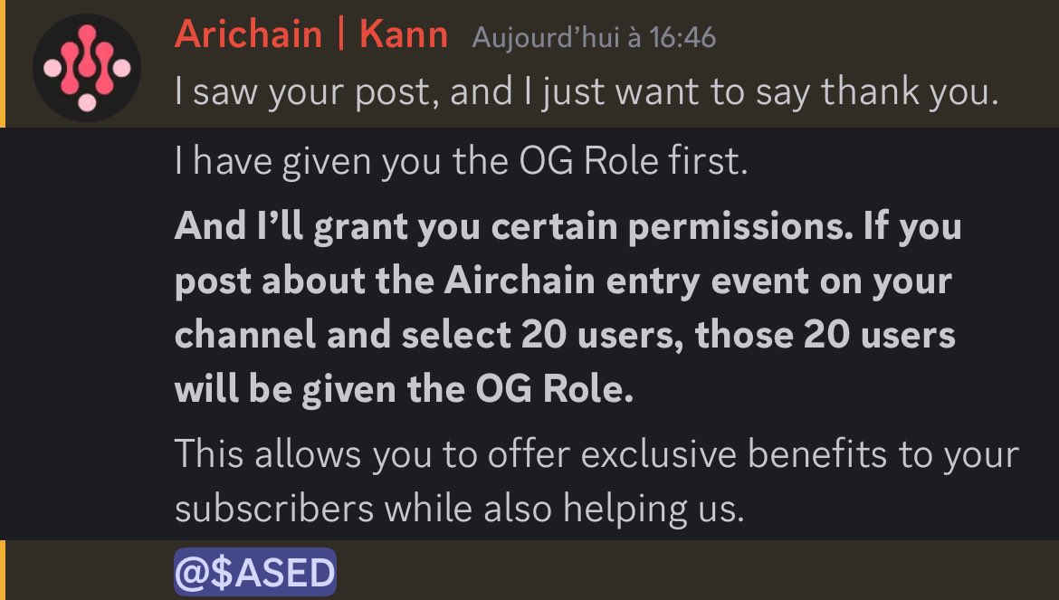asedd72's tweet photo. Update: Arichain Potential Airdrop 🪂

Reminder: $10m raised 

Their discord is now open and users try to get OG Role now 

And… I got 20 OG role spots for you because we did such a great job on the last post! 

20 OG Role: 

➖ RT / Like
➖ Follow @asedd72 & @Arichain_ 
➖ Join: https://t.co/4yj62x1pmZ

Ill try to get more OG role asap!