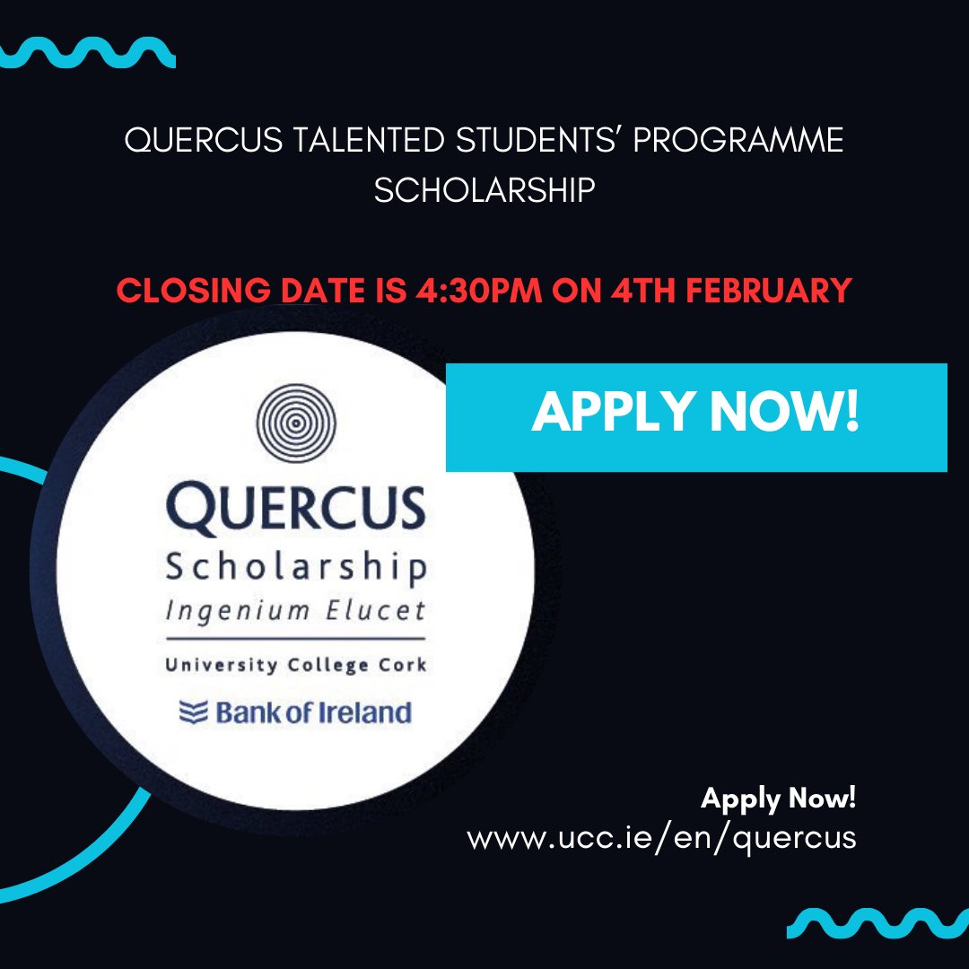 There is still time to apply for the Quercus talented students programme scholarship! ✨

ucc.ie/en/quercus/