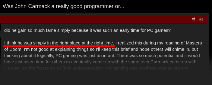 tsoding's tweet photo. Sometimes people online say that I'm not a good programmer... Then I remember that the same incoherent Internet noises say John Carmack is not a good programmer. Well, I'm ok with being as bad as John Carmack, thank you, incoherent Internet noises. ❤️ https://t.co/SHw0uCdGx6