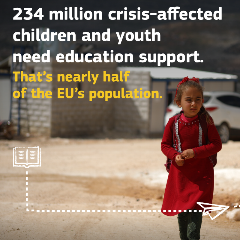 eu_echo's tweet photo. Our #EducationDay message is crystal clear: education is a fundamental human right.

This is why we support programmes that enable children in crisis to learn, grow, and fulfil their potential. ✍️💙