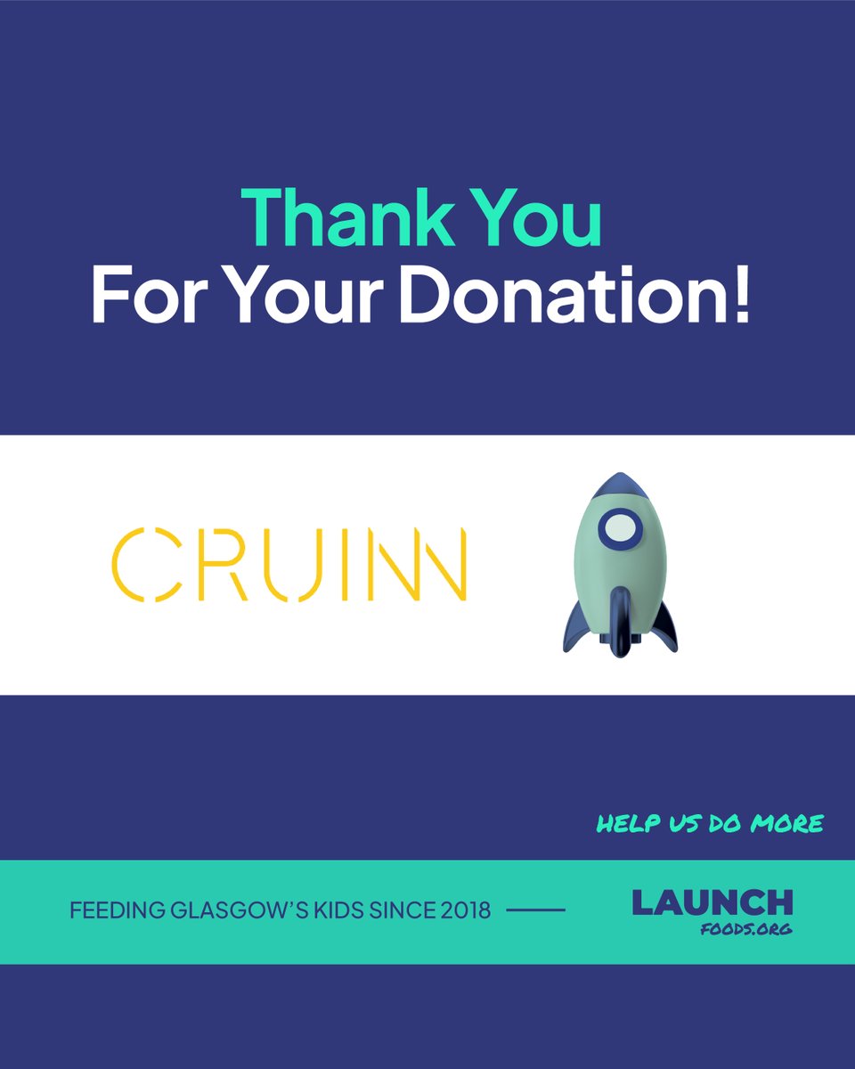 This weeks big THANK YOU goes out to Cruinn Consulting for their generous donation &amp; support.

Claire Gillespie and her team donate a generous % of their revenue to Launch Foods and&amp;other charities. We are extremely grateful! 💙

#1in4 #peoplemakeglasgow #CSR #feedingglasgowskids