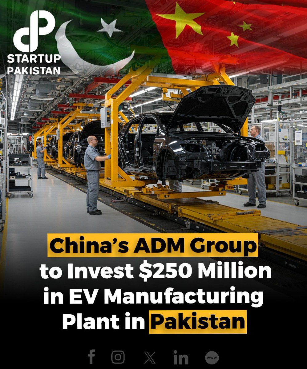 PakStartup's tweet photo. China's ADM Group will invest $250 million to establish an electric vehicle (EV) manufacturing plant in Pakistan as part of the country’s push towards a greener future.
#ElectricVehicles #Pakistan #ADMGroup #GreenEnergy #EVPolicy https://t.co/C1H6pIxfhp