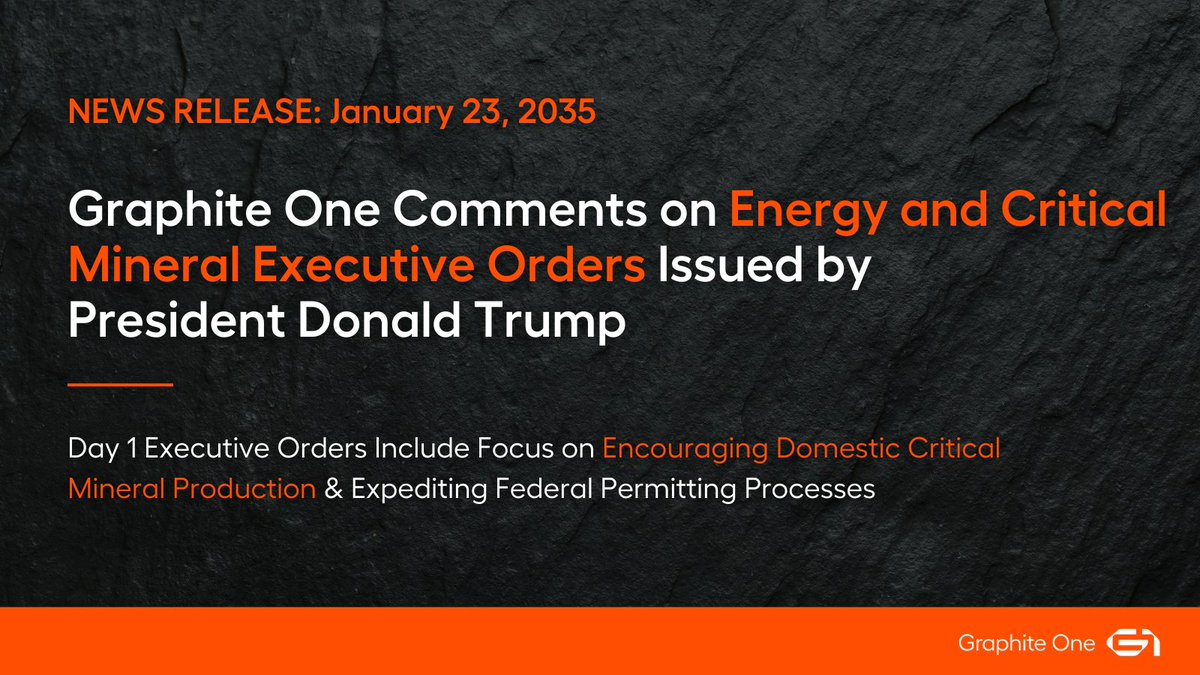 GraphiteOne's tweet image. Graphite One $GPH.V | $GPHOF Comments on Energy and Critical Mineral Executive Orders Issued by President Donald Trump
▶️ Full Release: hubs.ly/Q033KRPH0