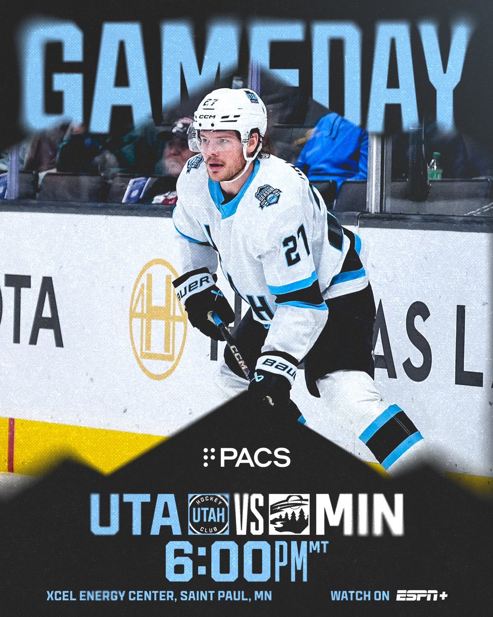 utahmammoth's tweet image. Entering Wild territory. 

📍: Xcel Energy Center 
⏰: 6PM MT
📺: ESPN+
📻: KSL Sports Zone

#UtahHC | @pacs_utah