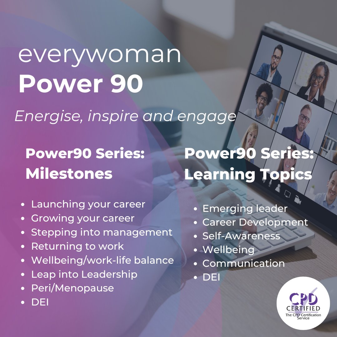 Empower your team with everywoman Power90 🚀 ⏱️ 

90-min interactive learning modules to inspire, connect &amp; develop talent globally! 

Flexible, customisable &amp; #CPDcertified. Boost growth, productivity, &amp; creativity: bit.ly/41F9Bmr

#TeamDevelopment #LeadershipTraining