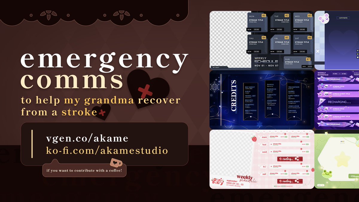EMERGENCY COMMS ~

my grandma had a stroke and I'm having to take care of her, but the medical expenses have been really expensive so I'm opening some discounted comms

please check vgen.co/akame 
and check my ko-fi for more info, thank you!

↺ + ♡ appreciated!