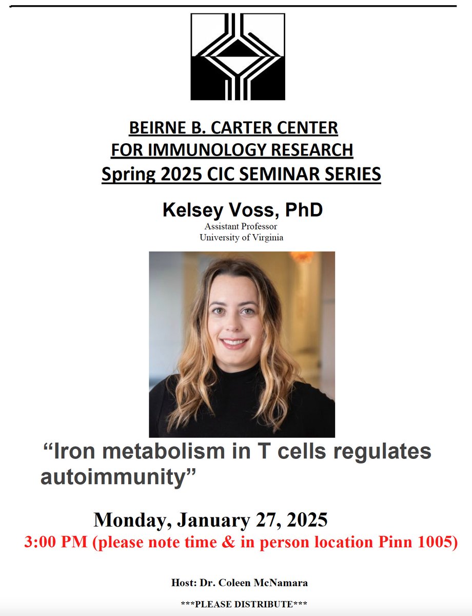 UVAimmunology (@uvaimmunology) on Twitter photo Please join us Monday, 1/27, at 3pm in PH 1005, as we welcome Dr. Kelsey Voss <a href="/DoctorKvoss/">Kelsey Voss</a> as our seminar speaker! Please join us Monday, 1/27, at 3pm in PH 1005, as we welcome Dr. Kelsey Voss <a href="/DoctorKvoss/">Kelsey Voss</a> as our seminar speaker!
