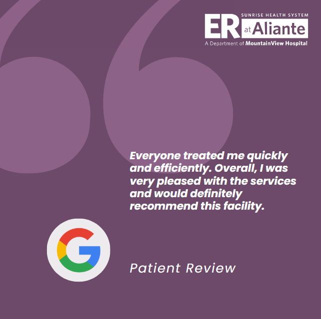 Expert care, friendly service, and conveniently located right in your neighborhood ❤ 
  
Here’s what one of our patients had to say about their experience at our Freestanding ER at Aliante.

#ERatAliante #HCAhealthcare