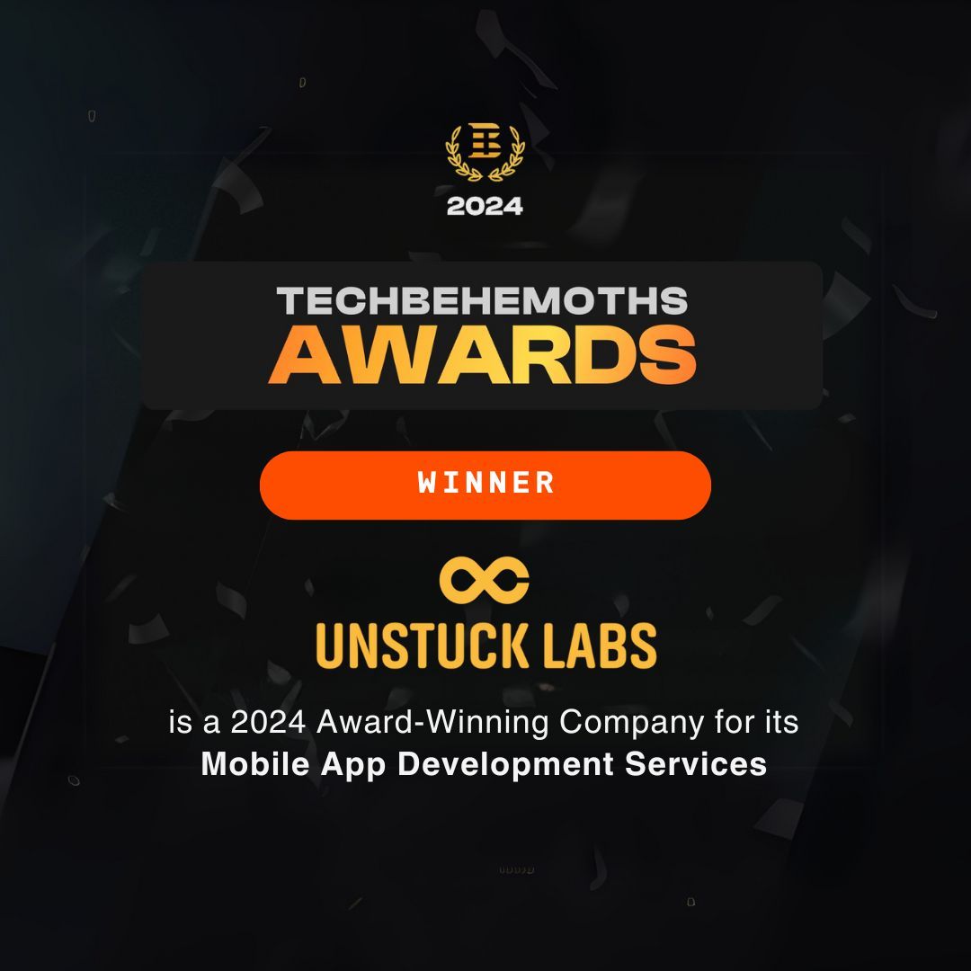 Back-to-back champs! 🏆✨

Unstuck Labs is proud to win this year’s #TechBehemothsAwards in:
🔥 UI/UX Design
🔥 Custom Software Development
🔥 Mobile App Development

A huge THANK YOU to our team, clients, &amp; partners for making this possible! 🚀 Let’s keep innovating! 💻🎨📱