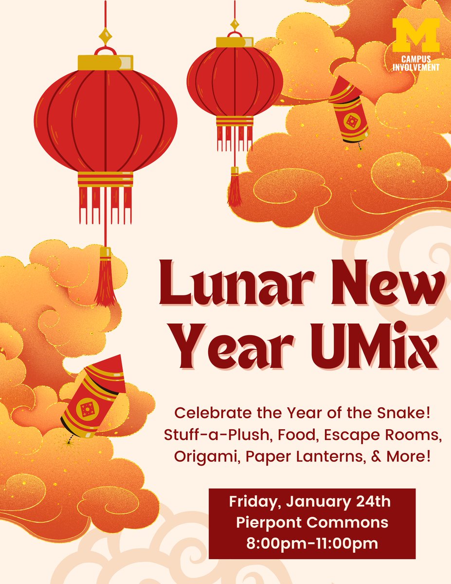 Come celebrate Lunar New Year right here on campus with an unforgettable night of fun and festivities on Friday, January 24th from 8 to 11PM at Pierpont Commons! Create your own plush keepsake, enjoy live performances, and participate in lantern-making and origami! We can't wait
