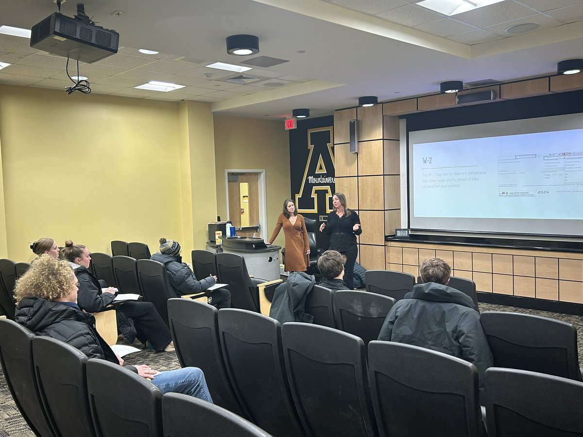 AppStateRISE's tweet image. PREPARING FOR TAX SEASON - Thank you Collette Woodruff PC for providing our student-athletes with general tax information, explaining different tax forms, and answering all questions regarding taxes. 💰🟡⚫️