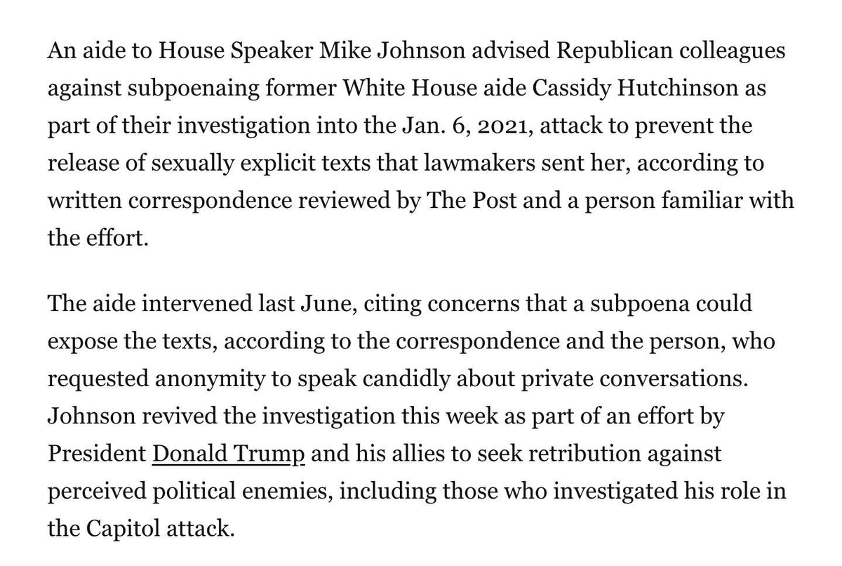 ASFleischman's tweet photo. Republicans can't subpoena Cassidy Hutchinson about Liz Cheney talking to her because so many of them sent her sexually explicit texts https://t.co/VyIrGNze3A