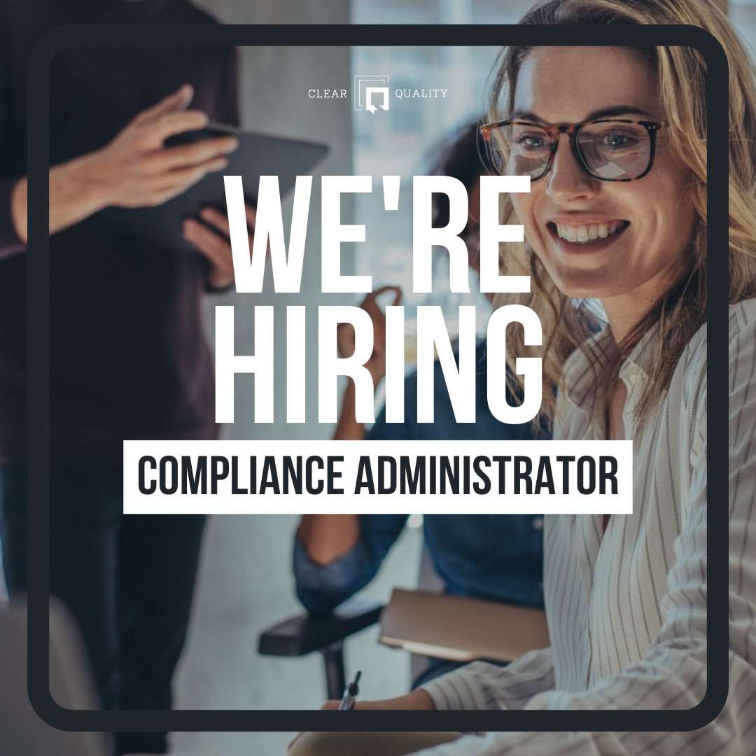 WE'RE HIRING! - Compliance Administrator🌟

Click the following link to learn more about our vacancy: clearquality.co.uk/about-us/vacan…

Please send you CV to info@clearquality.co.uk

#vacancy #compliance #jobrole #joinourteam #clearquality