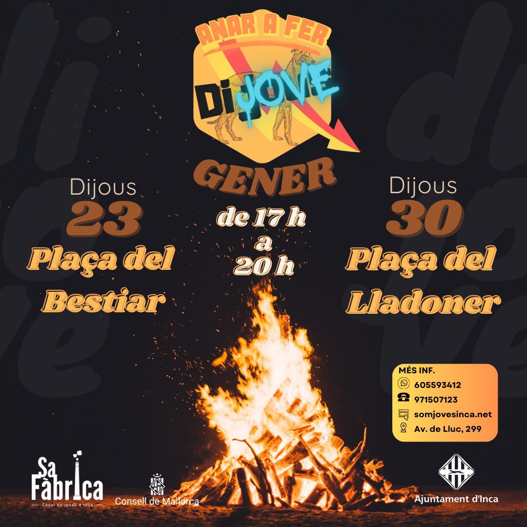 🔥DIJOVE DE GENER🔥

Ja tenim aquí les noves dates del diJOVE de gener, no et perdis cap, ja que tenim activitats molt xules! Ens veim a les places 🔥