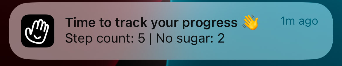 onerinas's tweet photo. Updated the daily reminder in ⁦@tryhifive⁩ to include current streak stats.

Considering adding an option for users to pick one of the challenge or both instead of always showing both Step count and No sugar. 

Let me know what you think https://t.co/m4CNU6rnyV