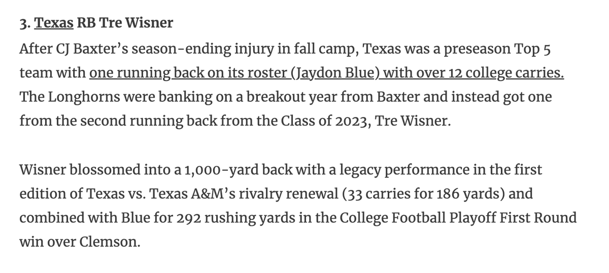 Carter_Yates16's tweet photo. Tre Wisner (@1waytreway) checks in at No.3⃣ on the list of Top 10 players we @dctf overlooked in 2024.

From preseason third string to career performances against Texas A&amp;M and Clemson in the biggest moments.
https://t.co/S7MW2doXEd https://t.co/pCFNberqUS