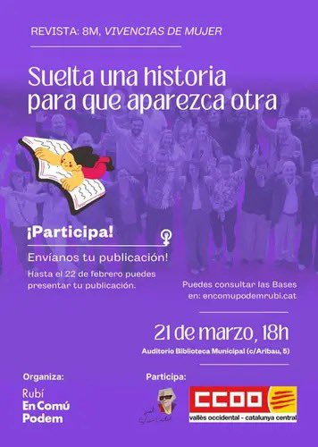 El #8Març juntament amb ECP Rubí i CCOO col•laborem en l’activitat de relats escrits per dones per a la revista ‘Vivencias de mujer’ q es presentarà en una festa el 21M a la Biblioteca i on lliurarem els premis Obrint Camí a 2 dones referents de la ciutat radiorubi.cat/news/id/radior…