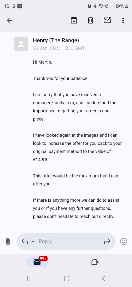 SecretOldGamer's tweet photo. @TheRangeUK my advice is to avoid the range delivery. First, my gloss is delivered empty inside the box, and now a mirror arrives cracked that cost £39.99 and they sent the email attached 🤣 offered £14.99???? I asked for a replacement  #scam https://t.co/2pNRgFMExT