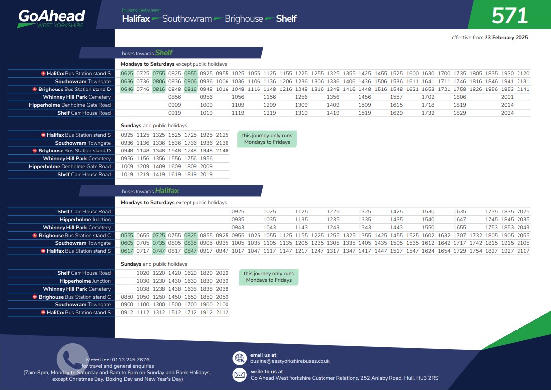 We're gearing up for launch on 23rd February! The website will be live soon, and Andy is working hard to bring our new drivers on board. 

Here's a sneak peek at the new timetable: more buses between Halifax, Southowram &amp; Brighouse! 🚌📆 #ComingSoon <a href="/MetroTravelNews/">metrotravelnews</a>