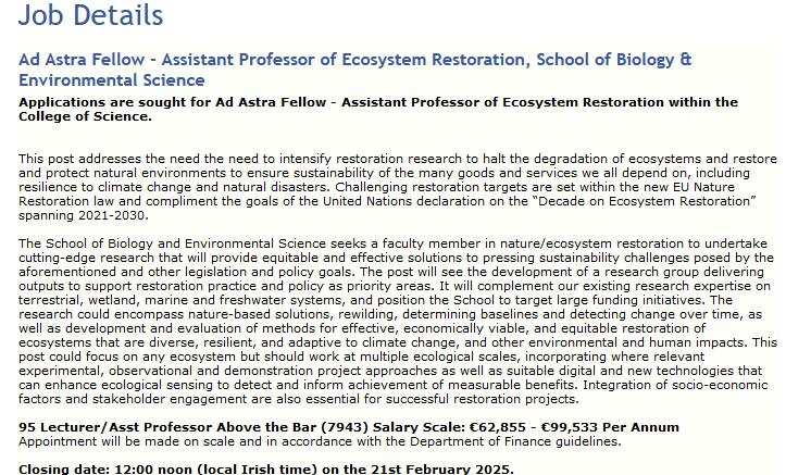 UCDSBES's tweet photo. Applications are invited for an Ad Astra Fellow - Assistant Professor of Ecosystem Restoration within UCD School of Biology and Environmental Science. Search for vacancy 018106 https://t.co/3WcBp6aCch #SBES #EcosystemRestoration https://t.co/2IwLbCnHvN