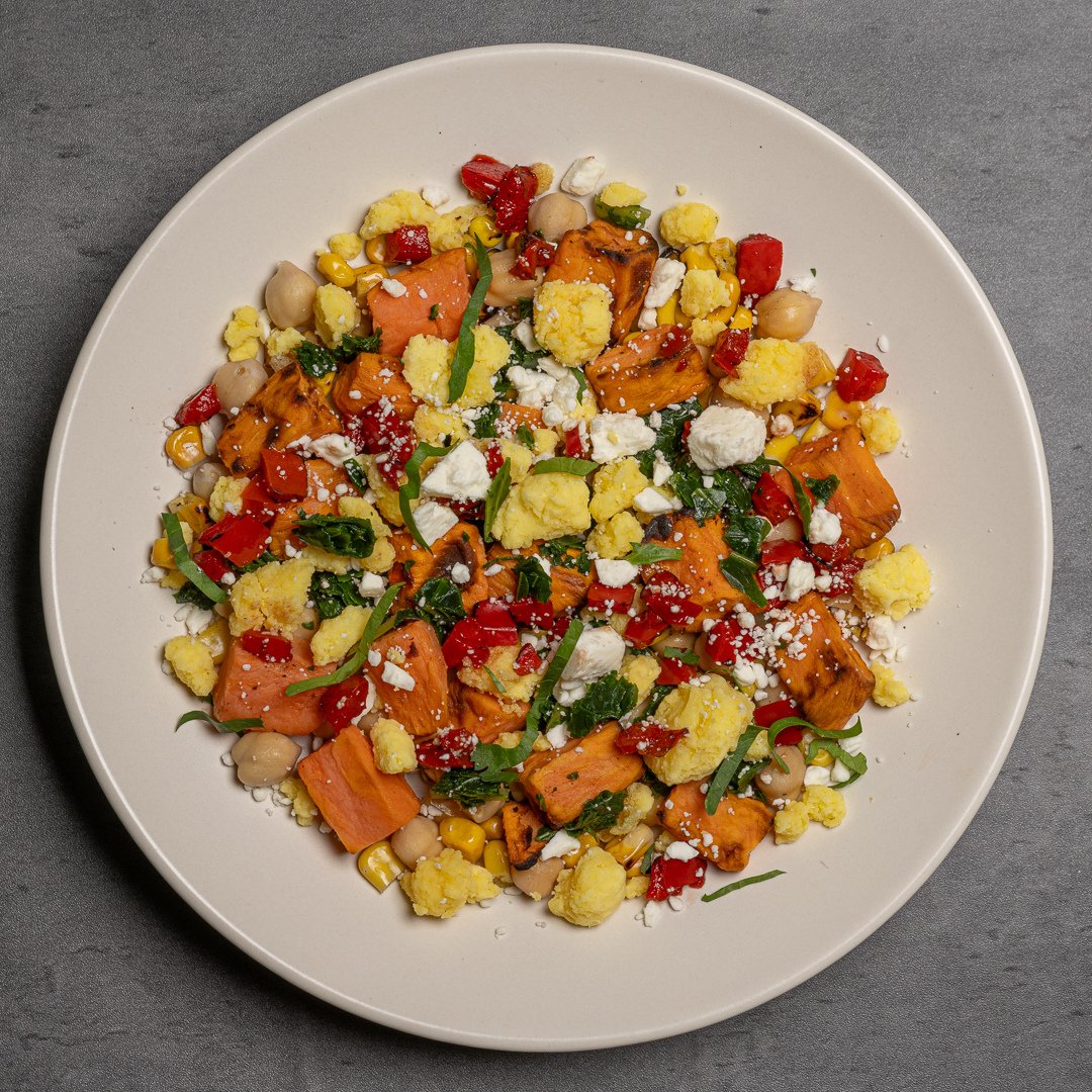 Our garden breakfast bowl is a great breakfast for our savory lovers! Mix of vegetables, cheese, eggs, sweet potatoes and more!