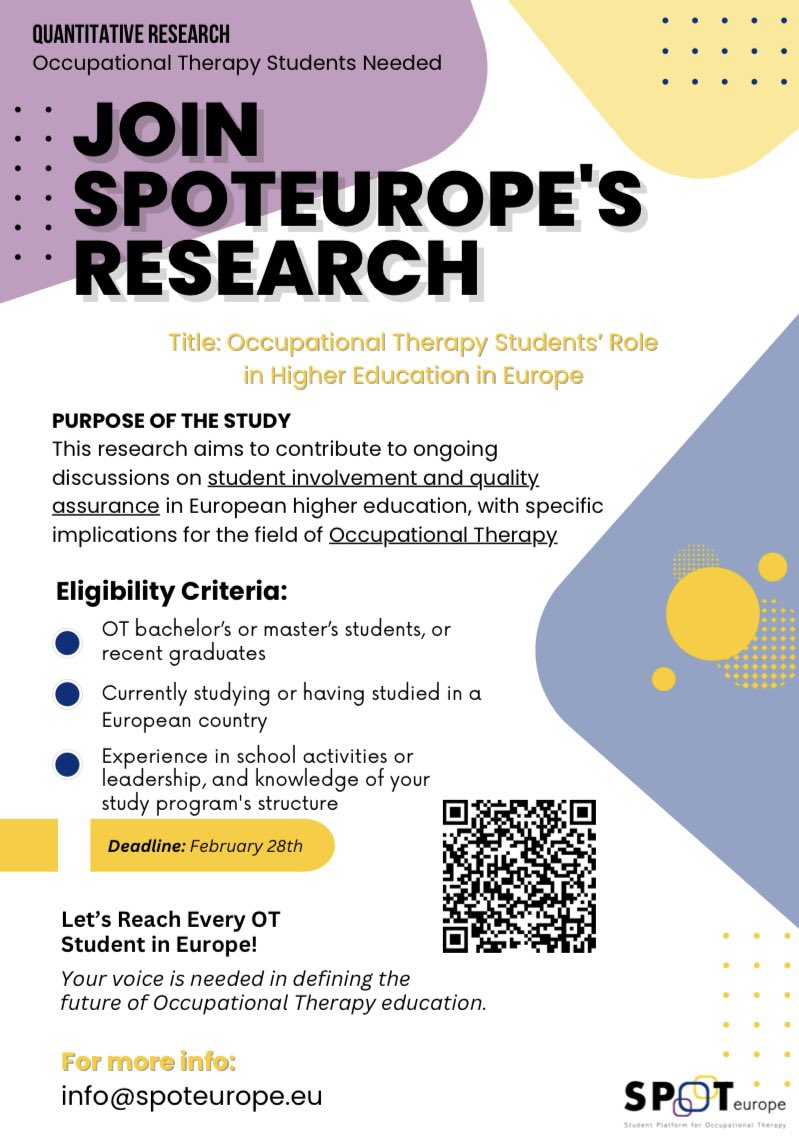 Student Platform OT (@spoteurope) on Twitter photo SPOTeurope is conducting a short survey to understand how OT students are shaping the future of education in their countries. Your voice matters!
đź”— Take the Survey Now: spoteurope.limesurvey.net/981372?lang=en
For more info, check out the flyer or contact us at info@spoteurope.eu.
#OTStudents SPOTeurope is conducting a short survey to understand how OT students are shaping the future of education in their countries. Your voice matters!
đź”— Take the Survey Now: spoteurope.limesurvey.net/981372?lang=en
For more info, check out the flyer or contact us at info@spoteurope.eu.
#OTStudents