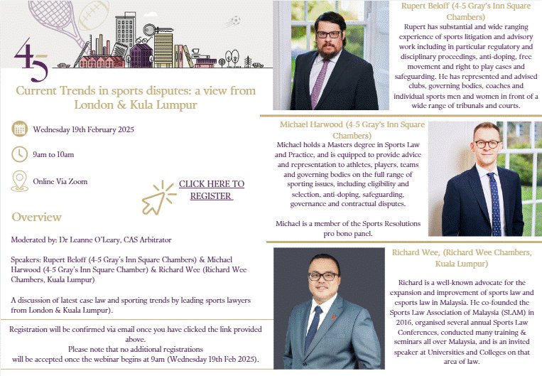 𝗪𝗘𝗕𝗜𝗡𝗔𝗥 𝗨𝗣𝗗𝗔𝗧𝗘

Date: 19.02.25
Time: 9am - 10am

Full details in the flyer below.

Please click the link here to register on our chambers website - 4-5.co.uk/events-seminar…