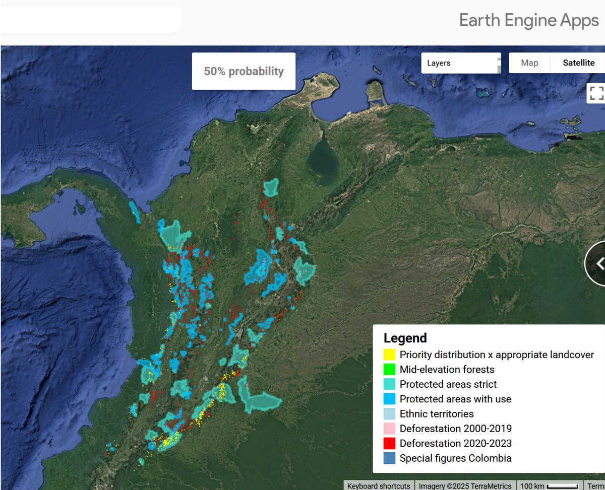Mid-elevation forests in Central and South America are critical for sustaining steeply declining migratory birds, as well as local communities through vital watershed services. We developed this spatial tool to assist in planning for their protection selva.users.earthengine.app/view/mid-eleva…