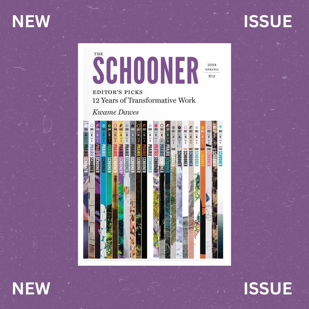 Our latest issue has arrived! Issue 98.1 features a portfolio of editor's picks selected by <a href="/kwamedawes/">Kwame Dawes</a>, celebrating 12 years of published work under his editorship.

Read more about the issue here: prairieschooner.unl.edu/digital-schoon…

Order a copy here: prairieschooner.unl.edu/issue/spring-2…