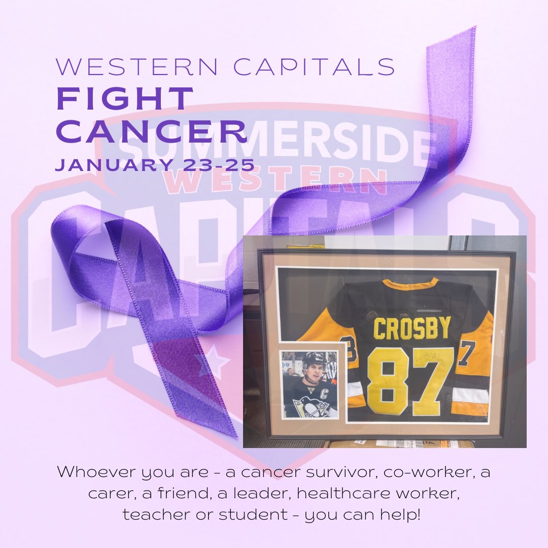 During our home games this week we will be raising funds for “Hockey Fights Cancer”. Tonight we’ll have a table on the walking track selling tickets on a signed and framed signed Sidney Crosby jersey! Draw will take place near the end of the game! #CapsArmy #hockeyfightscancer