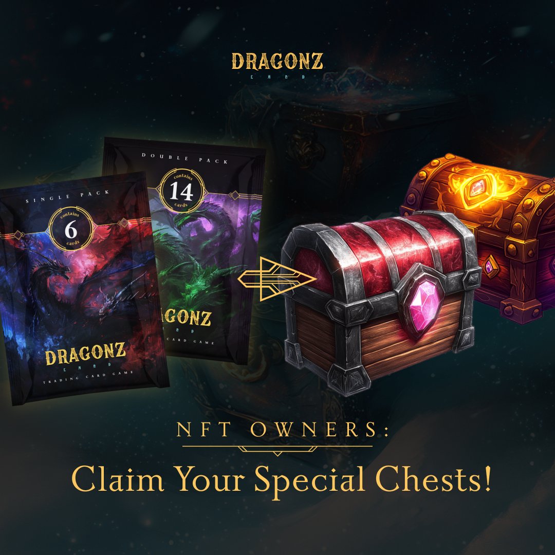 🚨 Dragonz Land NFT Holders: Claim Your Rewards! 🐉✨

Own a Single Pack or Double Pack NFT? You can redeem exclusive in-game chests filled with Diamonds, Cards, and Gold! 💎🔥

🔥 Single Pack → 6 Crimson Chests
🔥 Double Pack → 6 Gold Chests
📜 Full instructions are in our