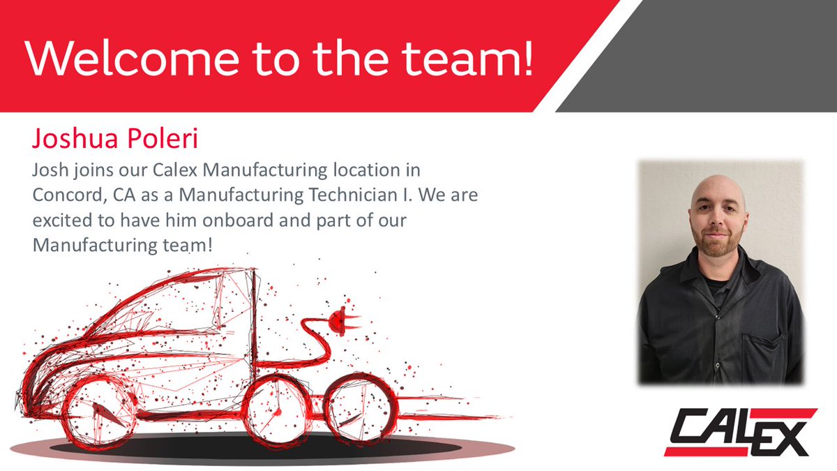 CalexMfg's tweet photo. Join us in welcoming Josh to the Calex Manufacturing team. We are excited to have him onboard! https://t.co/NOfnX04LqU
