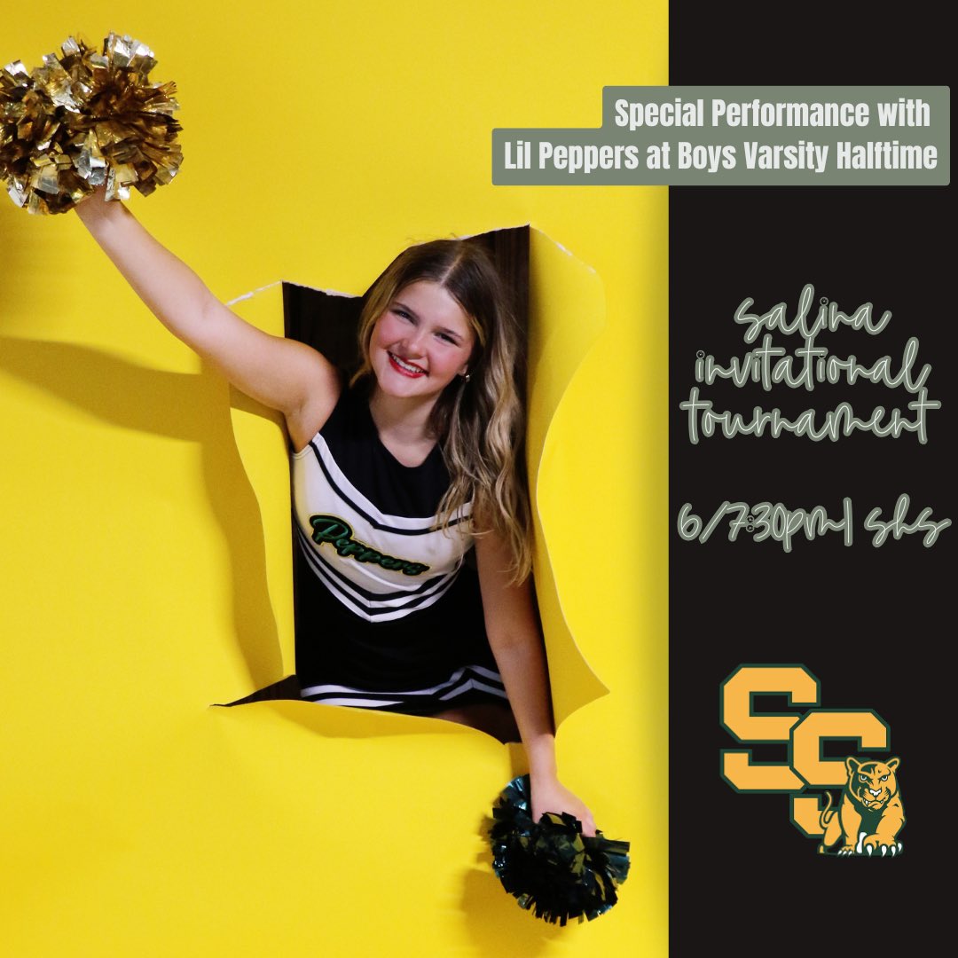 It’s game day Cougar fans! 
•
Come out tonight to pack the stands for day 1️⃣ of the Salina Invitational Tournament! 

Girls 🏀 vs Great Bend at 6pm -SHS
Boys 🏀 vs Abilene at 7:30pm- SHS

We have two fun halftime performances that you’ll want to stick around for!

💚💚💚