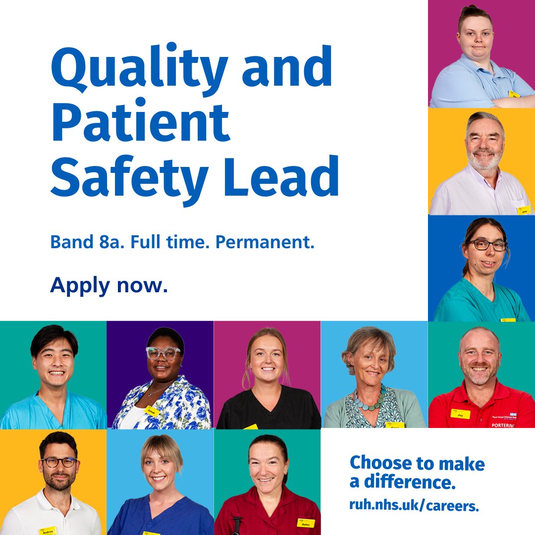RUH Bath Careers (@ruh_careers) on Twitter photo Join us as Quality and Patient Safety Lead - Band 8a
This is an exciting opportunity for an experienced Nurse, Midwife or AHP to join the Family and Specialist Services Division <a href="/RUHBath/">RUH Bath 🏥</a>
Find out more: bit.ly/42qav6B
Apply by: 2 February 2025 Join us as Quality and Patient Safety Lead - Band 8a
This is an exciting opportunity for an experienced Nurse, Midwife or AHP to join the Family and Specialist Services Division <a href="/RUHBath/">RUH Bath 🏥</a>
Find out more: bit.ly/42qav6B
Apply by: 2 February 2025