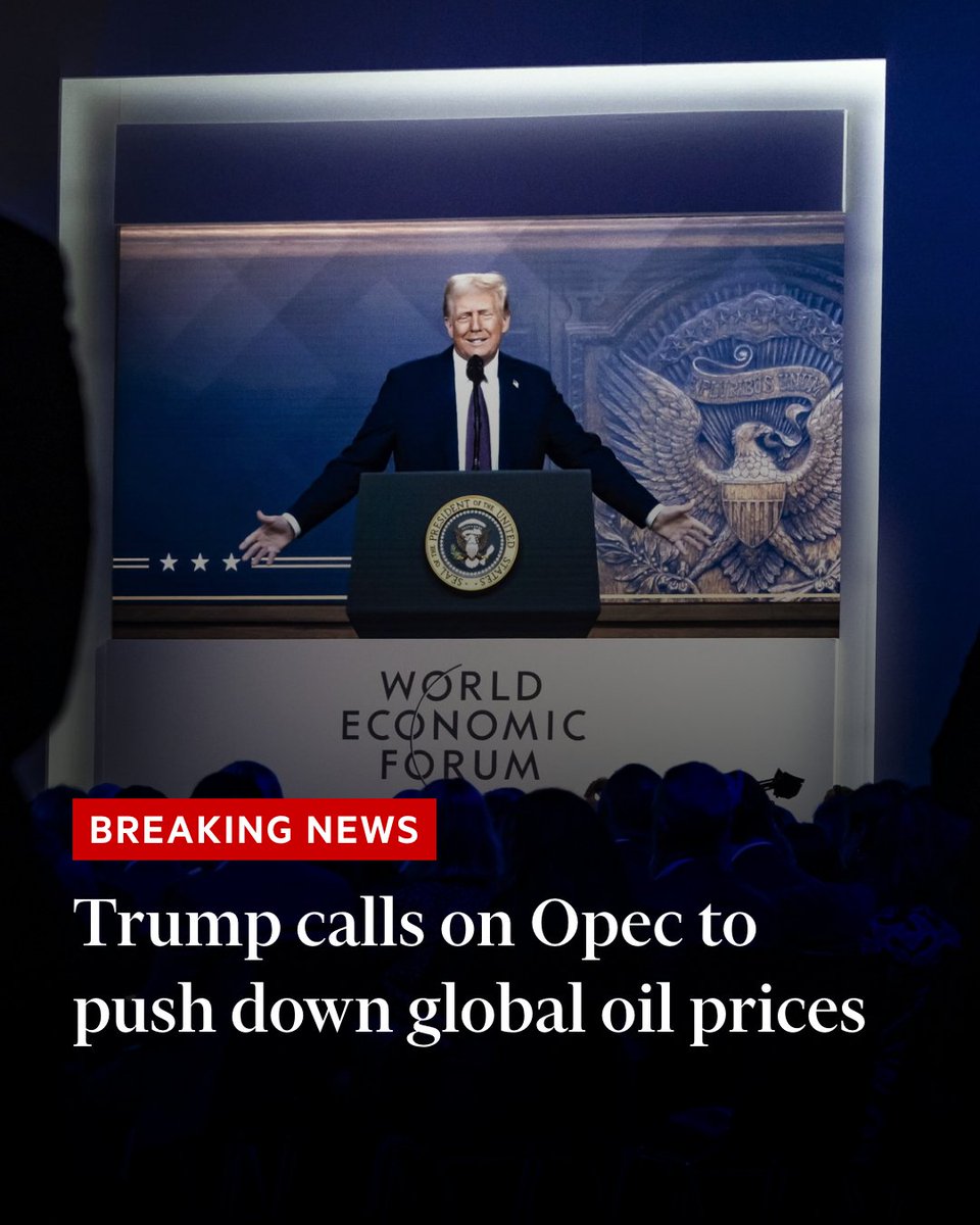 FT's tweet photo. Breaking news: In a speech to executives in Davos on Thursday, the US president urged Saudi Arabia and other producers to lower the cost of crude oil, expressing dismay that they had not done so already https://t.co/tkrbpBfaxm https://t.co/k3x2xkh244
