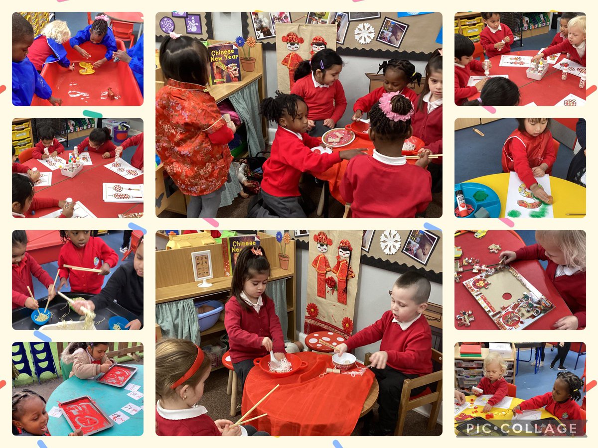 knightontmet's tweet photo. With Lunar New Year coming next week, #Saffronclass have been learning how it is celebrated- having fun with chopsticks and noodles, retelling The Great Race story in the water tray and making red decorations for good luck! #YearOfTheSnake #culture #EYFS https://t.co/3etfkIwBfL