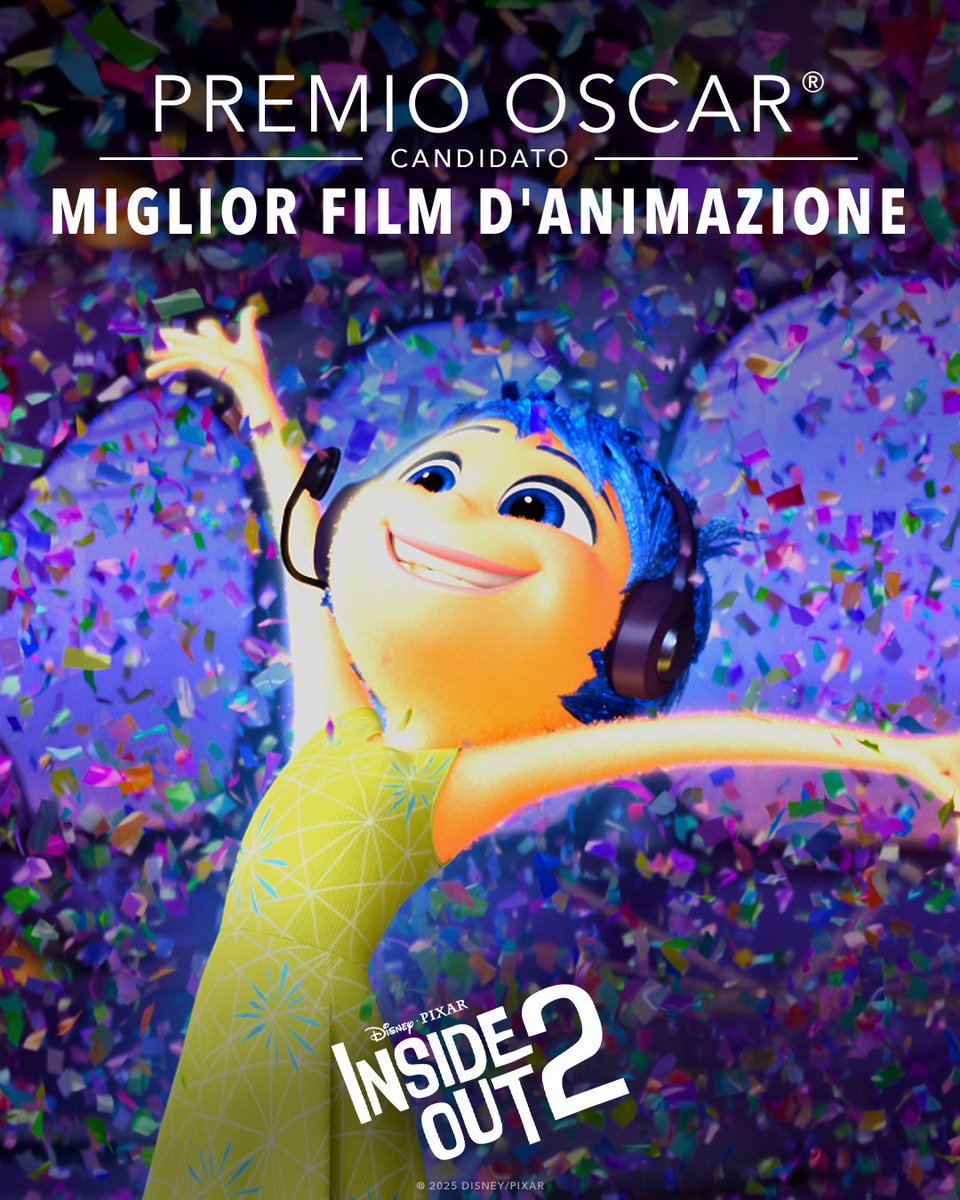 Congratulazioni al cast e alla troupe di #InsideOut2 per la nomination all'Oscar® come miglior film d'animazione 👏👏👏