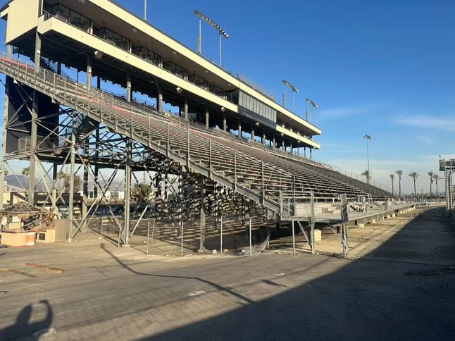 RyanVargas_23's tweet photo. Had some photos sent to me from @Sal_Sigala of the state of Irwindale Speedway.

This track hosted its last race just a month ago with over 9,000 fans in attendance. Now most of the seats are removed and the facility sits as it was left after the destruction events. https://t.co/XGVaF0QCi2