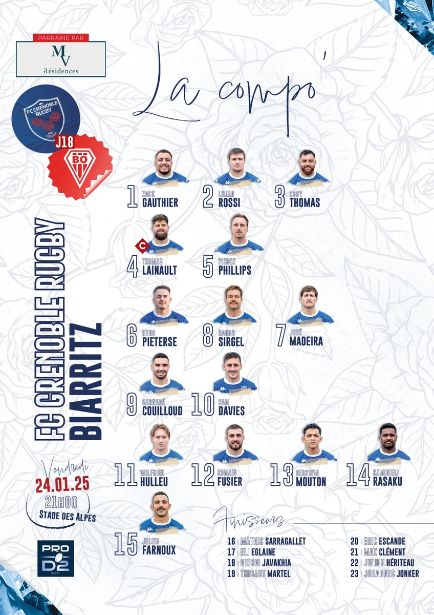 Découvrez la compo' des Rouge &amp; Bleu pour la réception de Biarritz ! ⚡

#FCGBOPB #AllezFCG  🔴🔵
