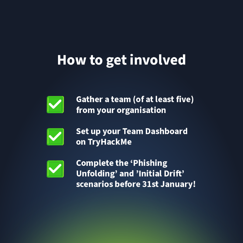tryhackme's tweet photo. Join the #SOCSimulator Team Competition! 🔥
🔗 https://t.co/OHHr8Xu0Rm

Get ready to test your skills in the SOC Simulator Team Competition, running until January 31, 2025, with over $50,000 in prizes for the top three teams! Click the link to get involved 😉👆