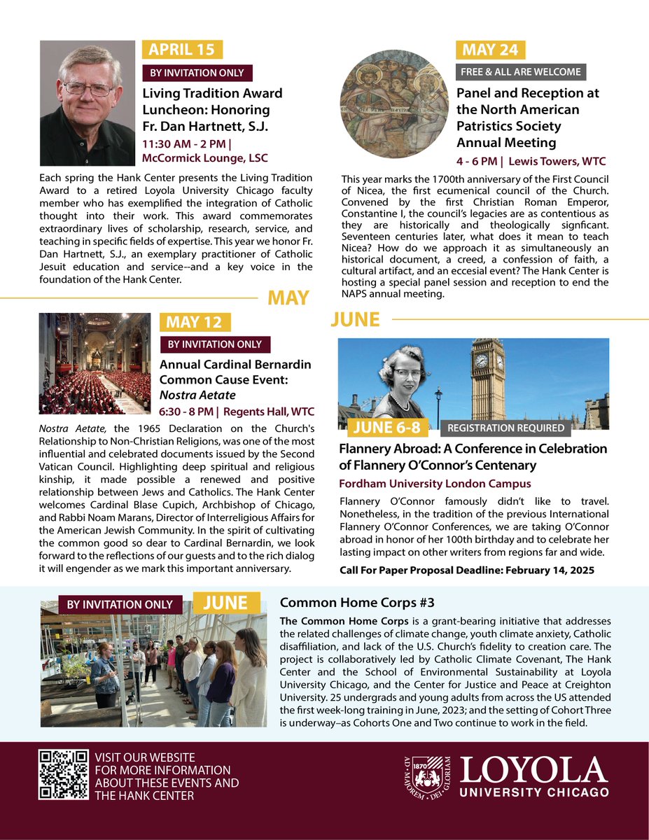 Hear ye, hear ye! We are pleased to present our events lineup for Spring 2025! We will welcome <a href="/FavaleAbs/">Abigail Favale</a> , <a href="/bronwenmcshea/">Bronwen McShea</a>, &amp; a series of events that mark the 10th anniversary of Pope Francis' #laudatosi. 
Join us! luc.edu/ccih/

<a href="/CAS_Loyola/">Loyola University, College of Arts and Sciences</a> <a href="/LoyolaChicago/">Loyola University Chicago</a>  <a href="/McGrathND/">McGrath Institute for Church Life</a>
