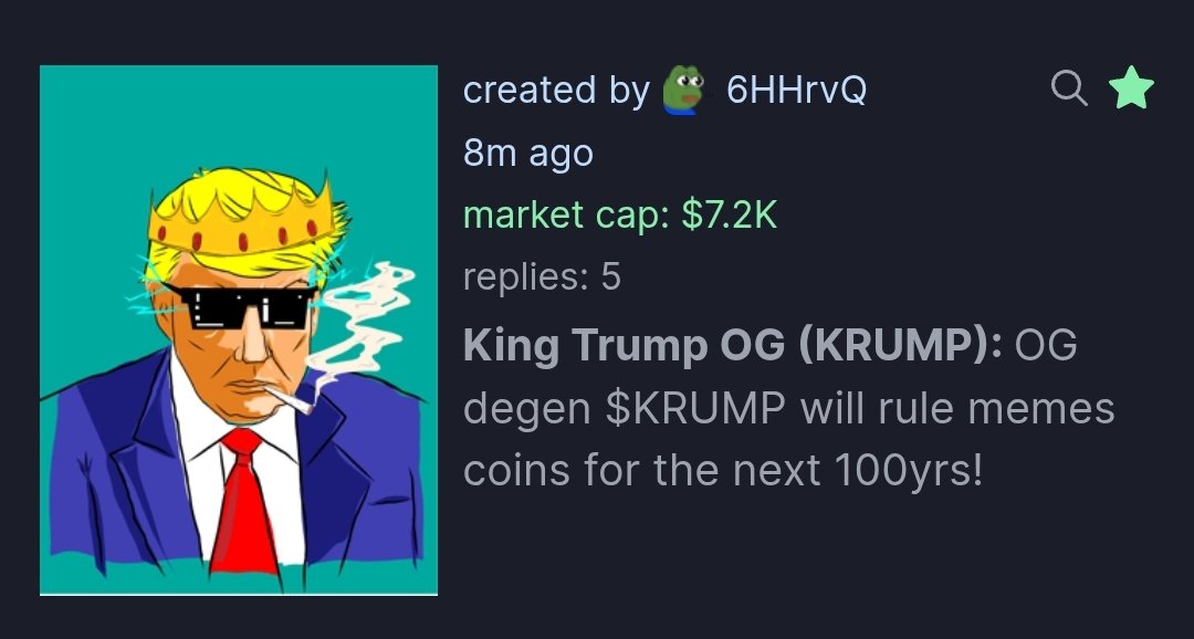 TrepeNFT's tweet photo. King TRUMP OG
$KRUMP JUST DROPPED! 

CA is 
Ap89pt94Qkr73xQdD3CR1jPEefjjDKn78Hp9ULsjpump

Let's cook! https://t.co/AQjX8ag4Vt