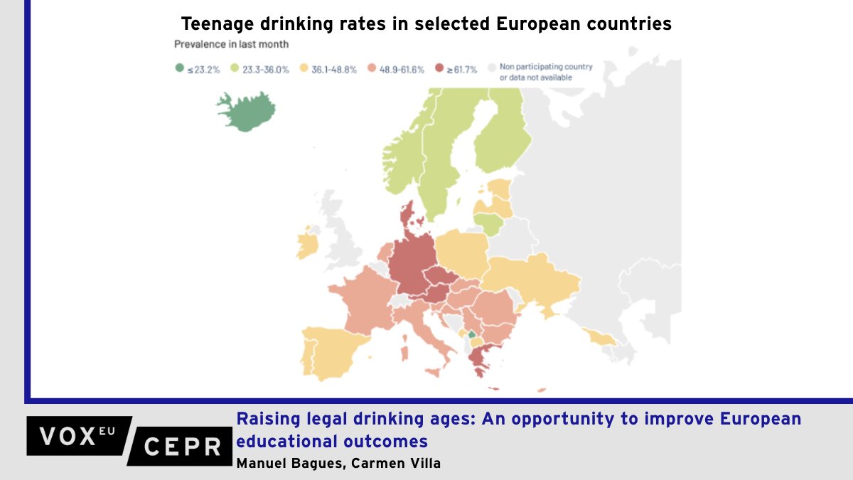 VoxEU (@voxeu) on Twitter photo Evidence from #Spain shows that, where regions increased the minimum drinking age at different times, the higher minimum age reduced binge drinking and improved performance in academic tests.
<a href="/manuelbagues/">Manuel Bagues</a> <a href="/carmenvillaecon/">Carmen Villa</a>
ow.ly/aH7C50UKSuJ Evidence from #Spain shows that, where regions increased the minimum drinking age at different times, the higher minimum age reduced binge drinking and improved performance in academic tests.
<a href="/manuelbagues/">Manuel Bagues</a> <a href="/carmenvillaecon/">Carmen Villa</a>
ow.ly/aH7C50UKSuJ